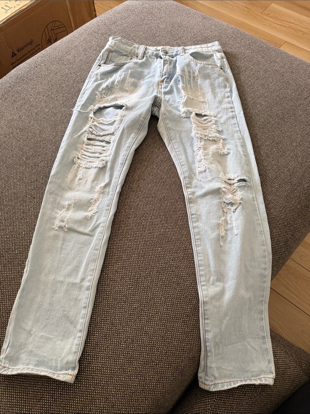 American Bazi Women's Slim Straight Ripped Light Blue Jeans